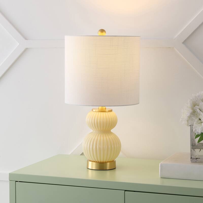Lorena 20" Ribbed Metal/Glass LED Table Lamp, by JONATHAN Y - Ivory
