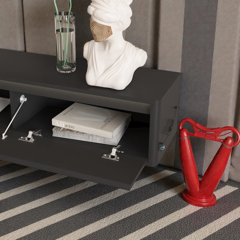 68.9" Floating TV Stand with LED Lights and Power Outlet, Wall Mounted High Gloss Media Console Shelf for Living Room