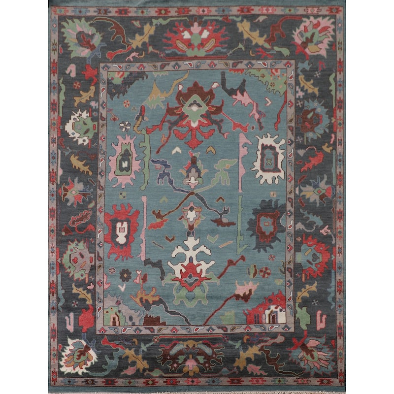 All-Over Oushak Oriental Area Rug Hand-Knotted Wool Carpet - 8'4" x 9'9"