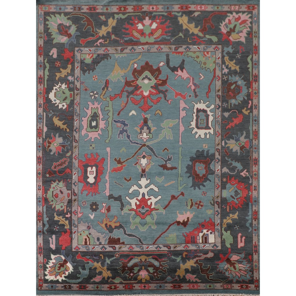 All-Over Oushak Oriental Area Rug Hand-Knotted Wool Carpet - 8'4" x 9'9"