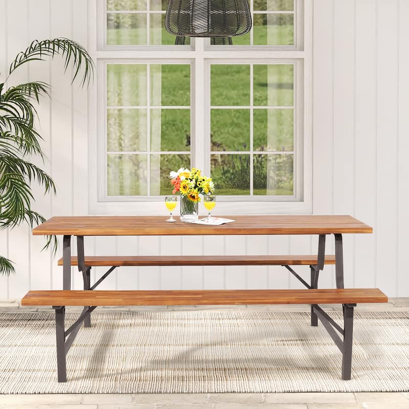 Costway Acacia Wood Patio Picnic Table Bench Set with 71'' Tabletop - See Details