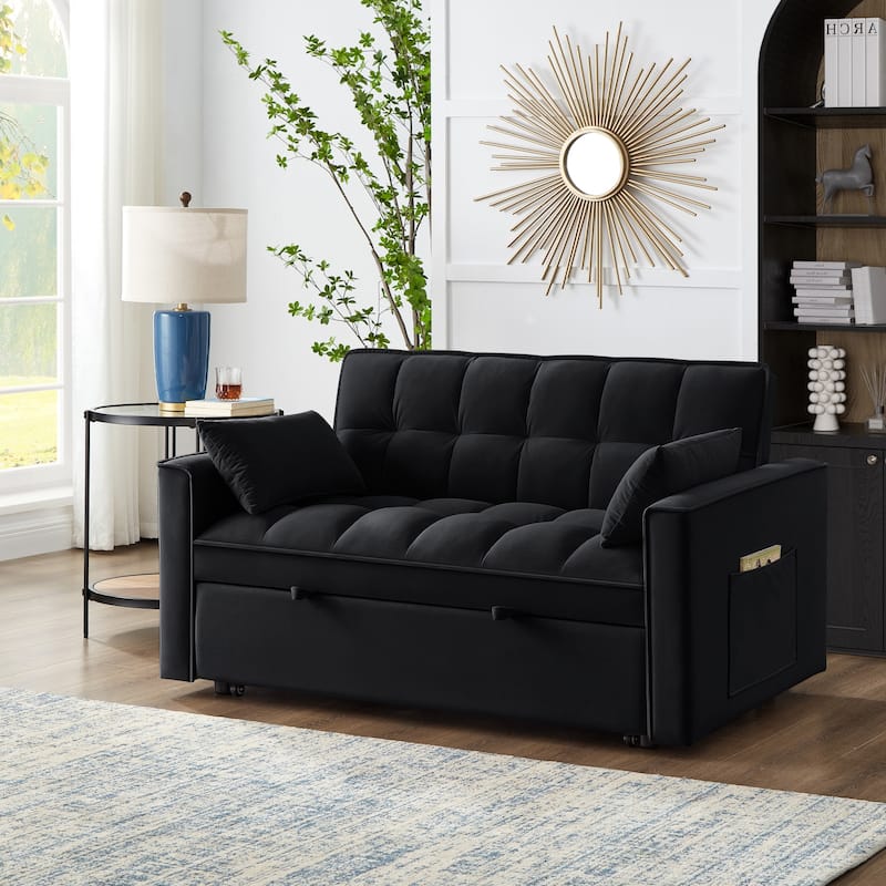 Black Velvet 4-in-1 Pull-Out Loveseat Sofa Bed
