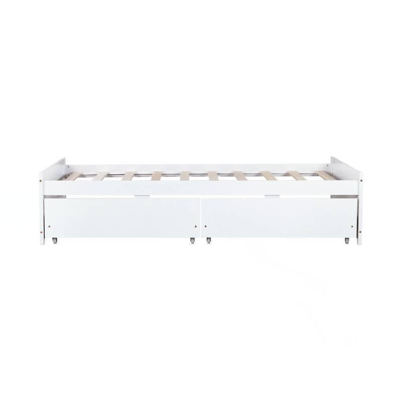 Twin Size Bed with 2 Drawers, Solid Rubber Wood Bed