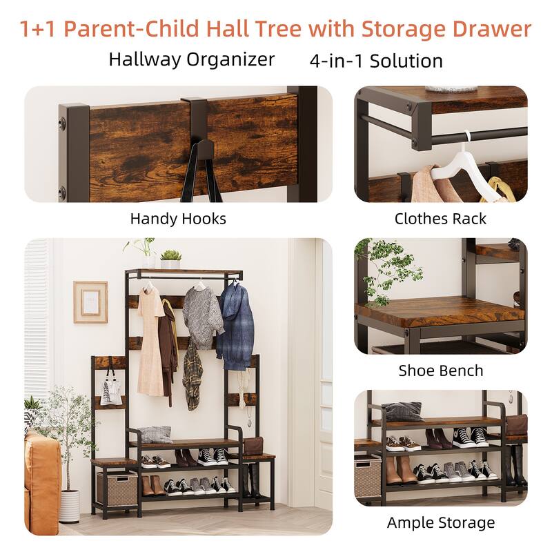 Futzca Hall Tree with Bench Shoe Storage