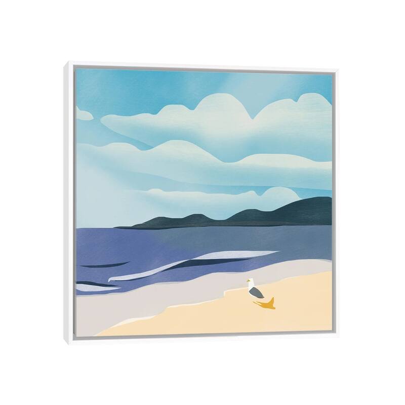 iCanvas "Seagull Sun Bathing" by Little Dean Framed - White - 37x37