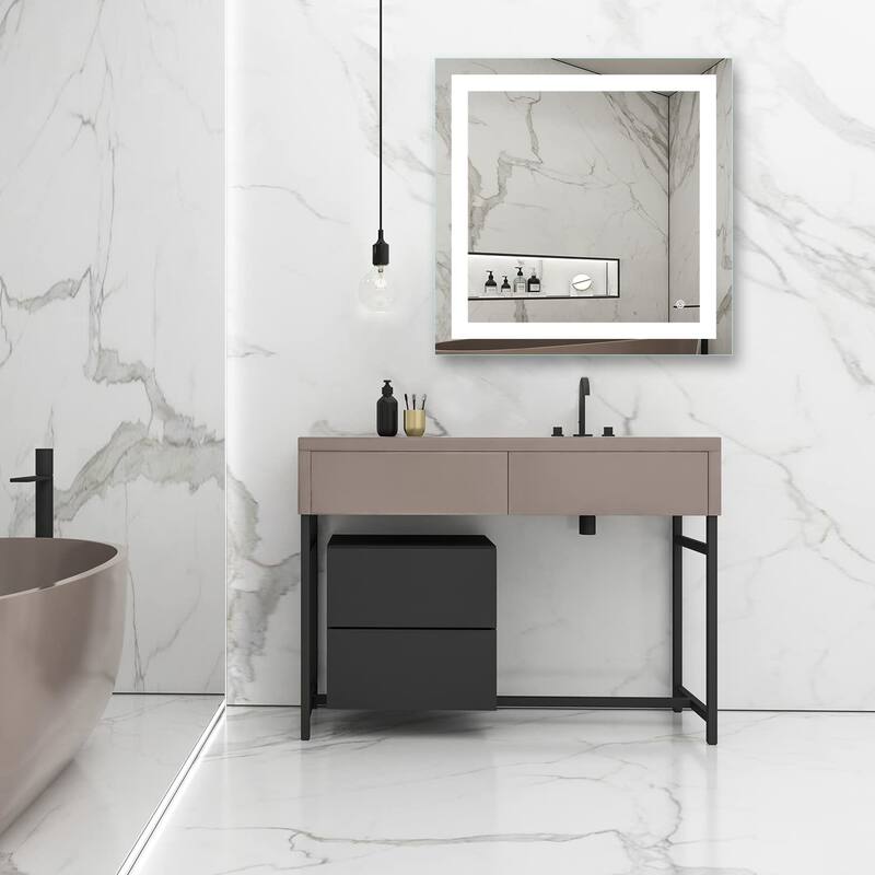 LED Bathroom Vanity Mirror Wall Mounted Anti-Fog Dimmable Mirror Vertical & Horizontal Hang
