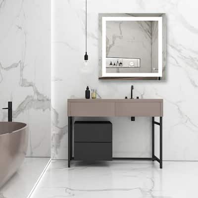 LED Bathroom Vanity Mirror Wall Mounted Anti-Fog Dimmable Mirror Vertical & Horizontal Hang