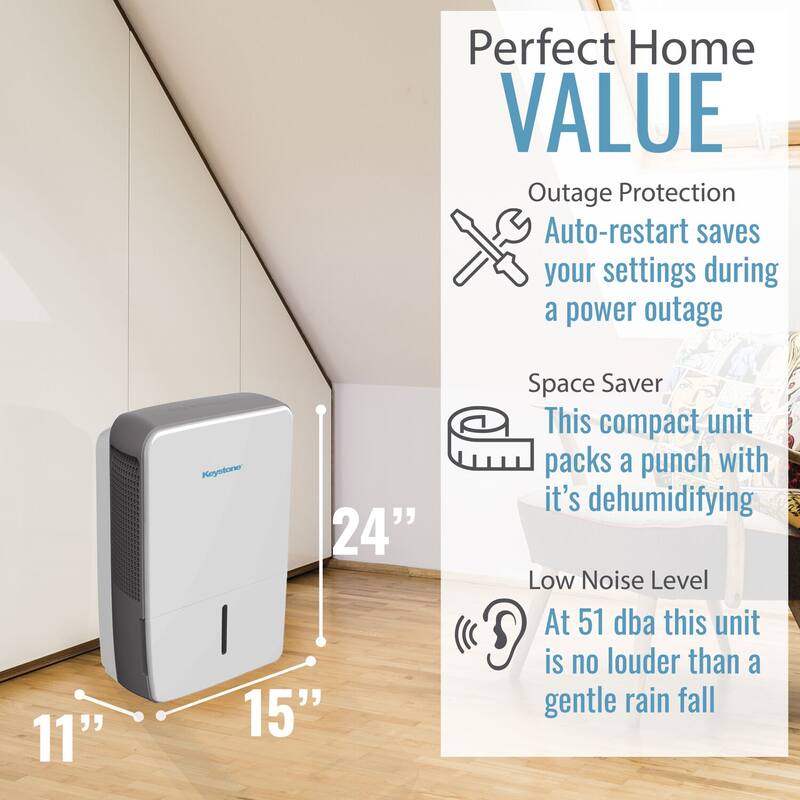 Keystone 50 Pint Dehumidifier with Electronic Controls and Built-In Pump