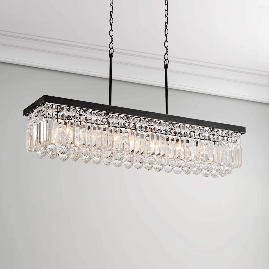 Gisela 8-light Antique Black Rectangle Crystal Chandelier - 39.4 inches L x 9.1 inches W x 20.8 inches H