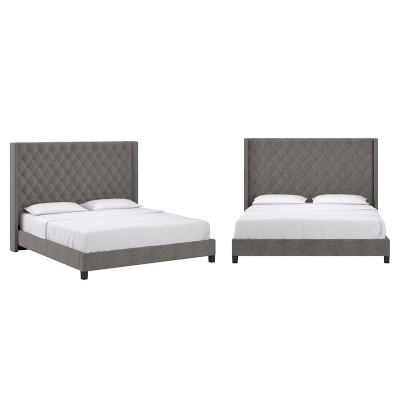 Detmold Wingback Button Tufted Tall Headboard Platform Bed