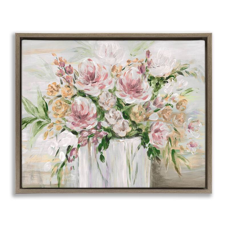 Stupell Country Style Floral Assortment Framed Floater Canvas Wall Art Design By Kristen Brockmon - 31 x 25 - Brown