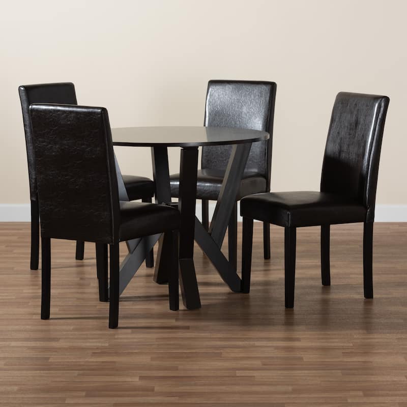 Rosi Modern Espresso Brown Faux Leather and Wood 5-Piece Dining Set