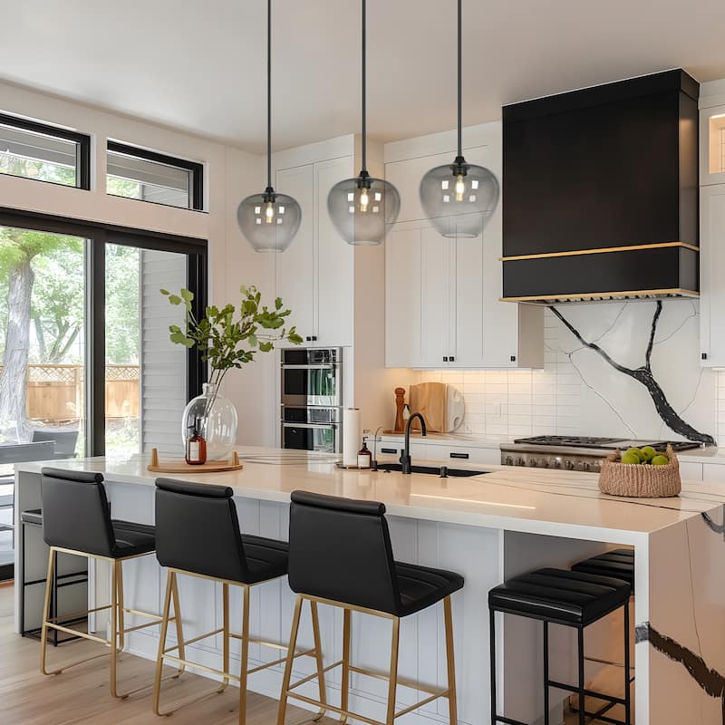 Modern Industrial 1-Light Smoked-Grey Glass Kitchen Island Light Fixture for Dining Room - 11.2 " × 11.4 "