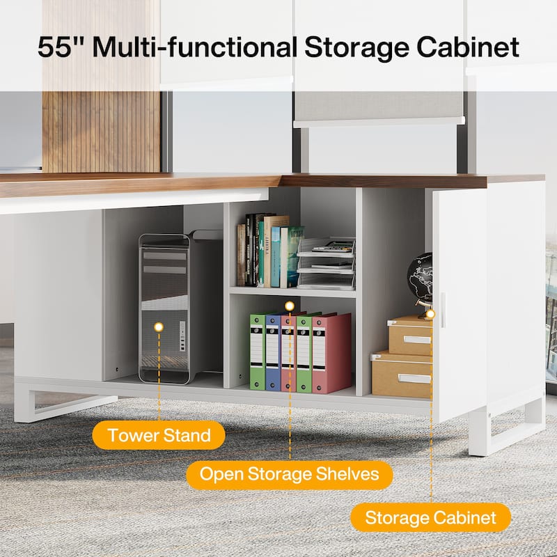 70.8-Inch Executive Desk with 55-Inch File Cabinet, Large L Shaped Computer Desk with Storage Cabinet and Shelves