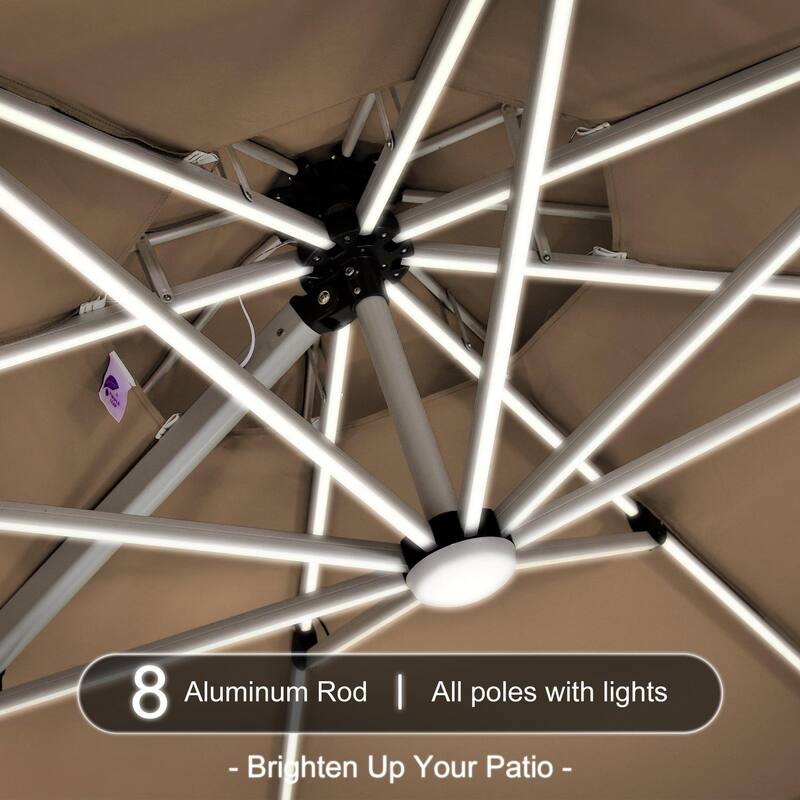 PURPLE LEAF 10 ft Double Top LED Round Patio Cantilever Umbrella with Base