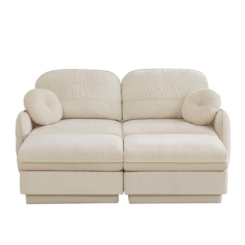 GDFStudio Sylvie Ashworth Chenille Cloud U-Shaped Loveseat Sofa with Movable Ottomans, Deep Seat