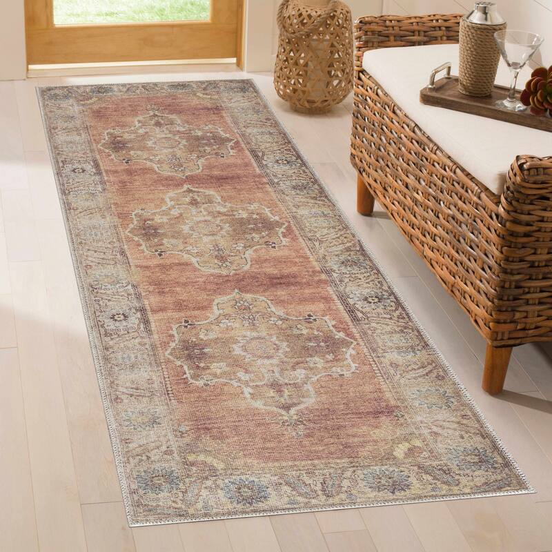 Hauteloom AUY Collection Machine Washable Persian Medallion Area Rug