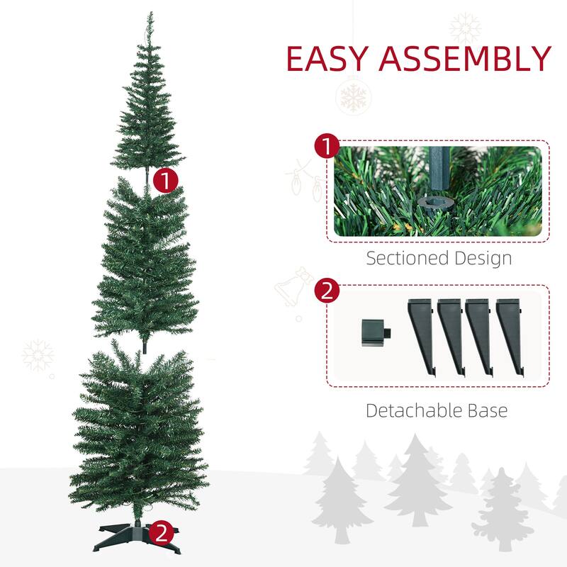 HOMCOM 7ft Tall Pre-Lit Slim Noble Fir Artificial Christmas Tree with Realistic Branches, 200 Warm White LED Lights, Green