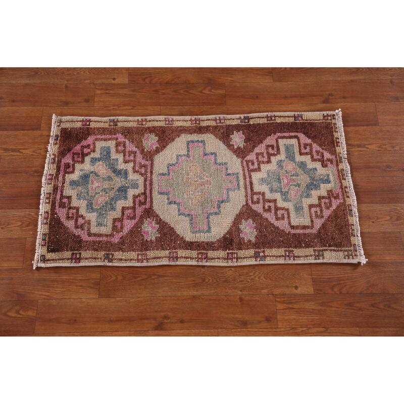 Hand Knotted Oriental 100% Wool Carpet Transitional Tribal Brown Anatolian Area Rug - 2' 9'' X 1' 6''
