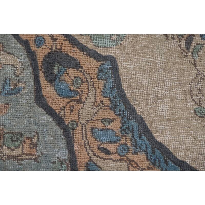 Hand Knotted Oriental 100% Wool Carpet Traditional Floral Navy Blue & Blues Tabriz Area Rug - 9' 4'' X 6' 5''