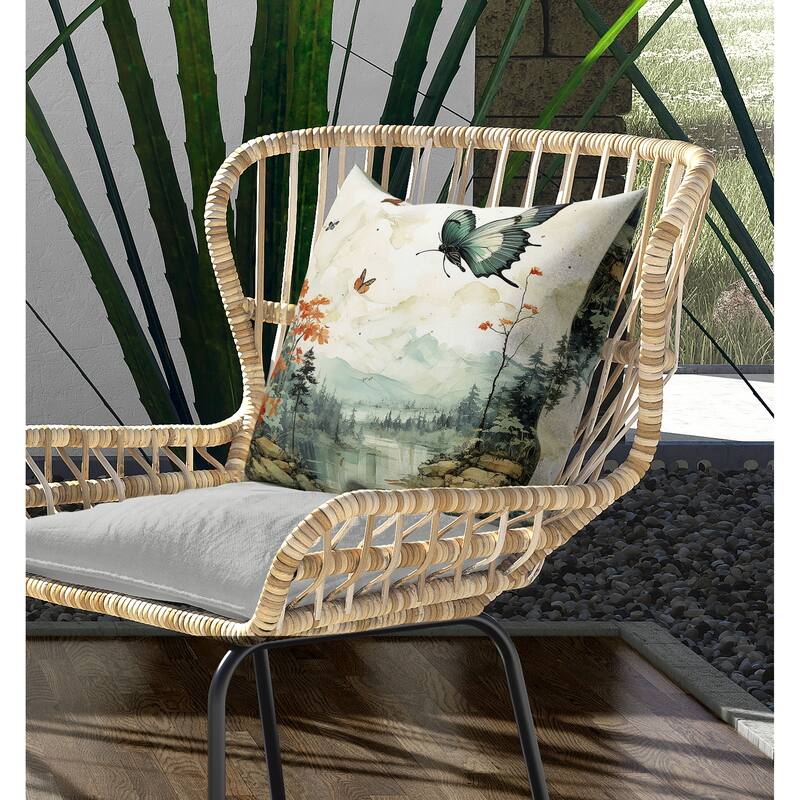 Fluttering Floral Heights Indoor/Outdoor Reversible Throw Pillow Lime and Green