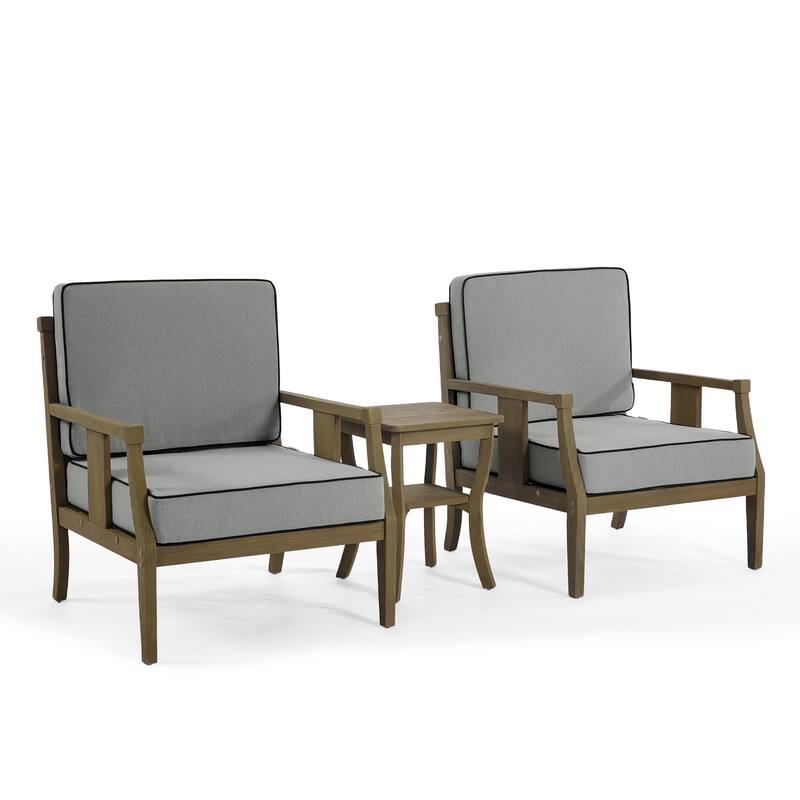 3-Piece Solid Teak Outdoor Patio Furniture Set Armchairs & Storage Table