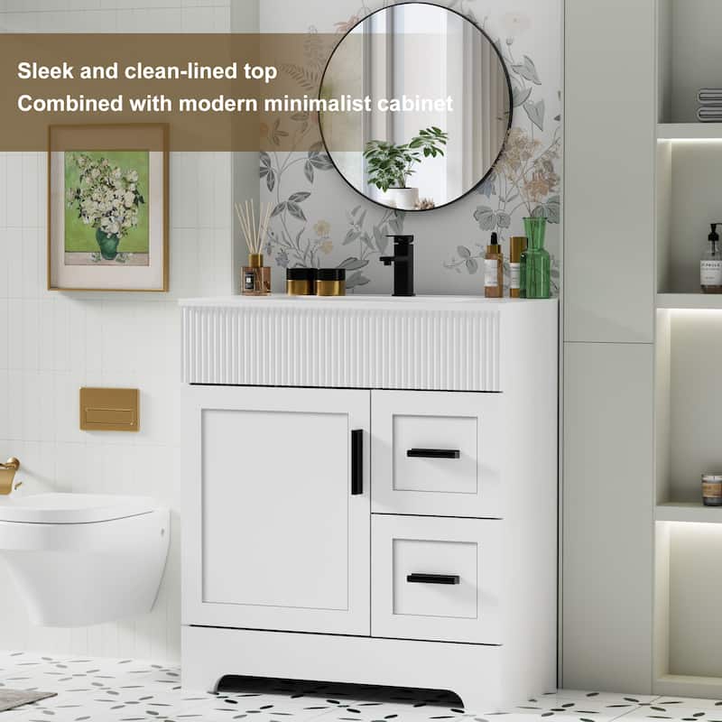 30"/36"/48" Single Bathroom Vanity Set with Drop in Sink Top with Wave Lines