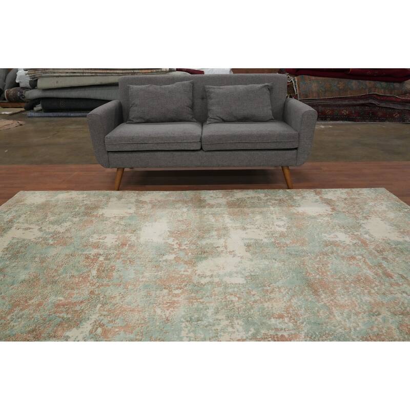 Hand Knotted Oriental Viscose Silk Carpet Modern Abstract Green Abstract Area Rug - 9' 4'' X 6' 7''