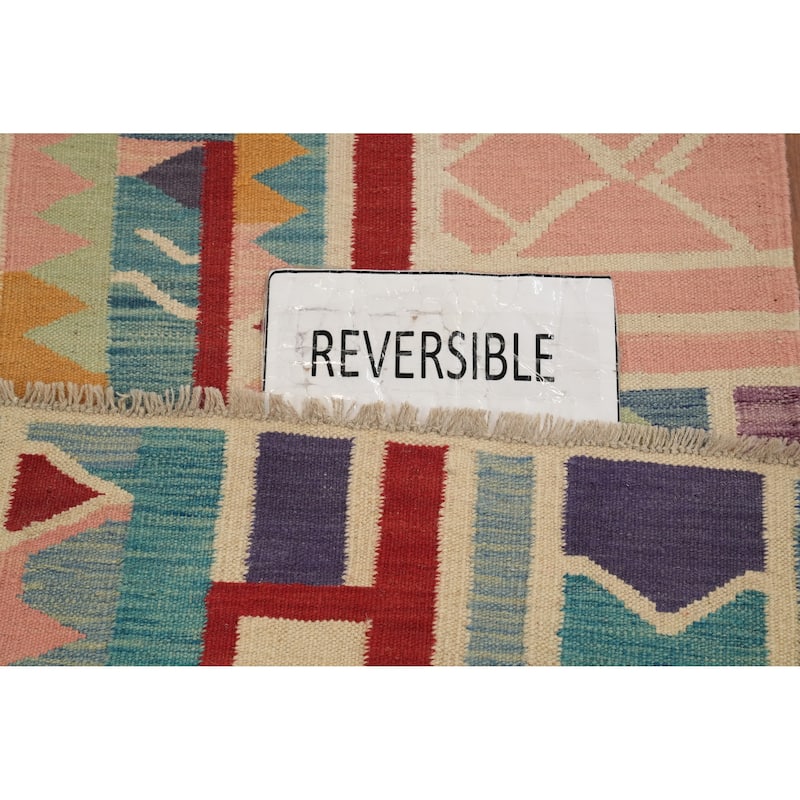 Hand Woven Oriental 100% Wool Carpet Southwestern Modern Multi-Colored Kilim Runner Rug - 6' 3'' X 2' 3''