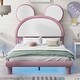 preview thumbnail 1 of 15, Upholstered Platform Bed with Cartoon Ears Shaped Headboard and LED