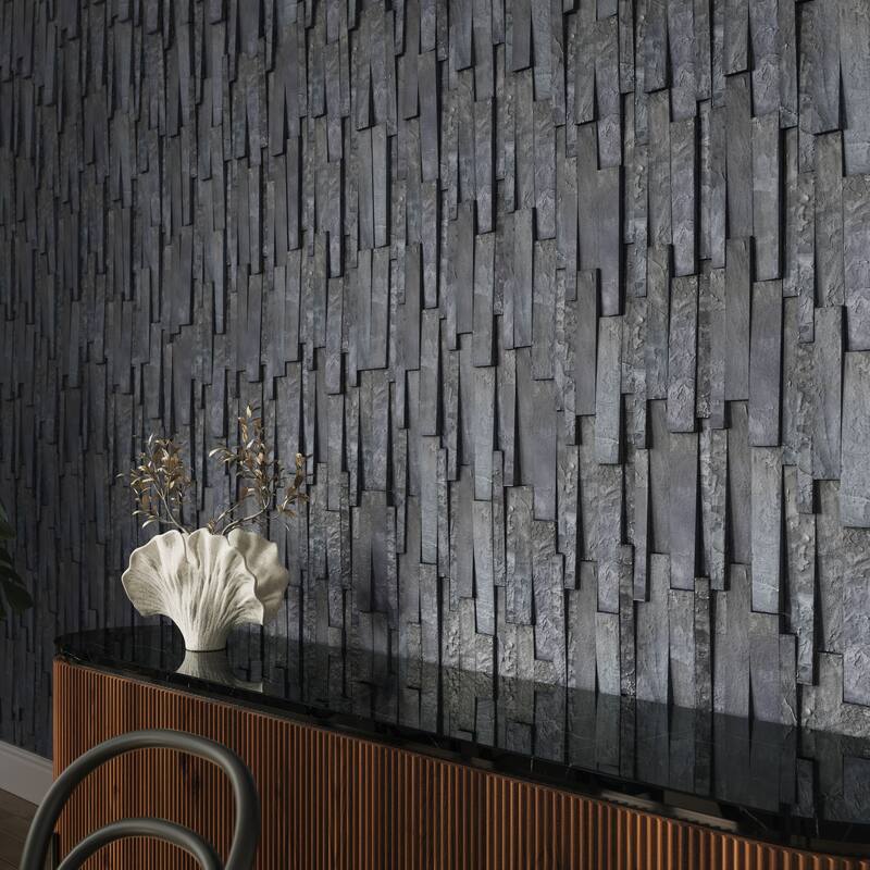 Linear Lines 6 in. x 12 in. Split Face Slate Wall Tile - Shadow Black - 6 in. x 12 in.