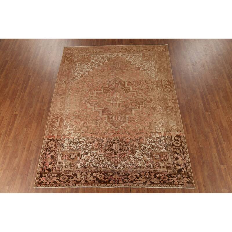 Pink Heriz Persian Vintage Area Rug Hand-Knotted Wool Carpet - 8'0"x 10'8"