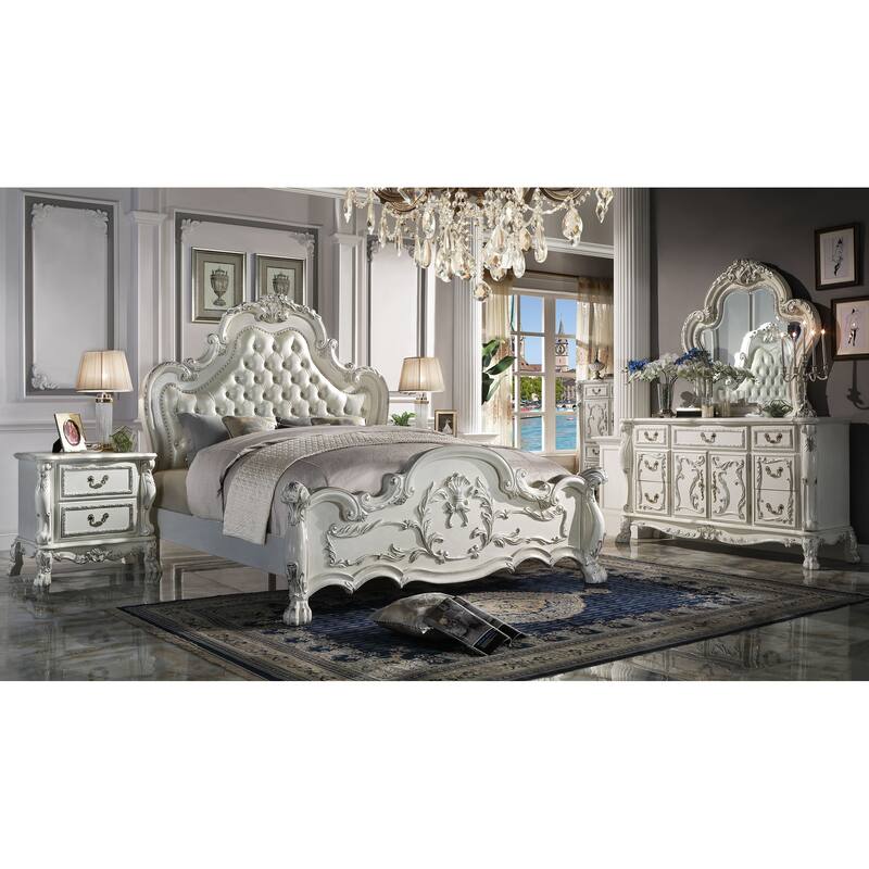 Adison Ivory and Bone White Queen Bed with Button Tufted