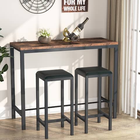 Counter Height 3-piece Pub Bar Table Set, Industrial Dining Room Table with 2 Stools