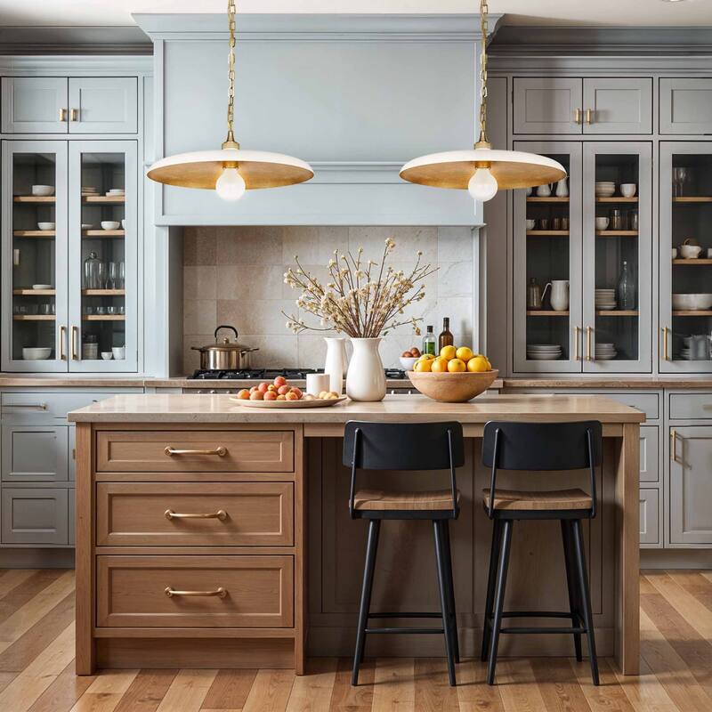 Natalia Modern Pendant Light - Metal & Gold, Ivory White Dome Light Fixture For Modern, Scandinavian, Minimalist Room Decor