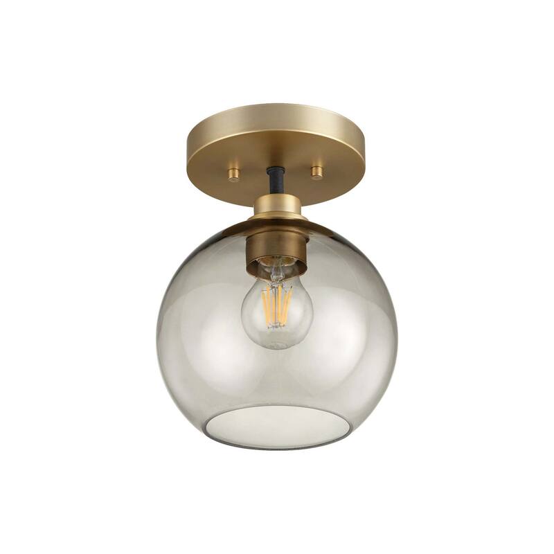 Quorum International 372-1-80 Clarion 8" Wide Semi-flush Globe Ceiling - Textured Black / Aged Brass