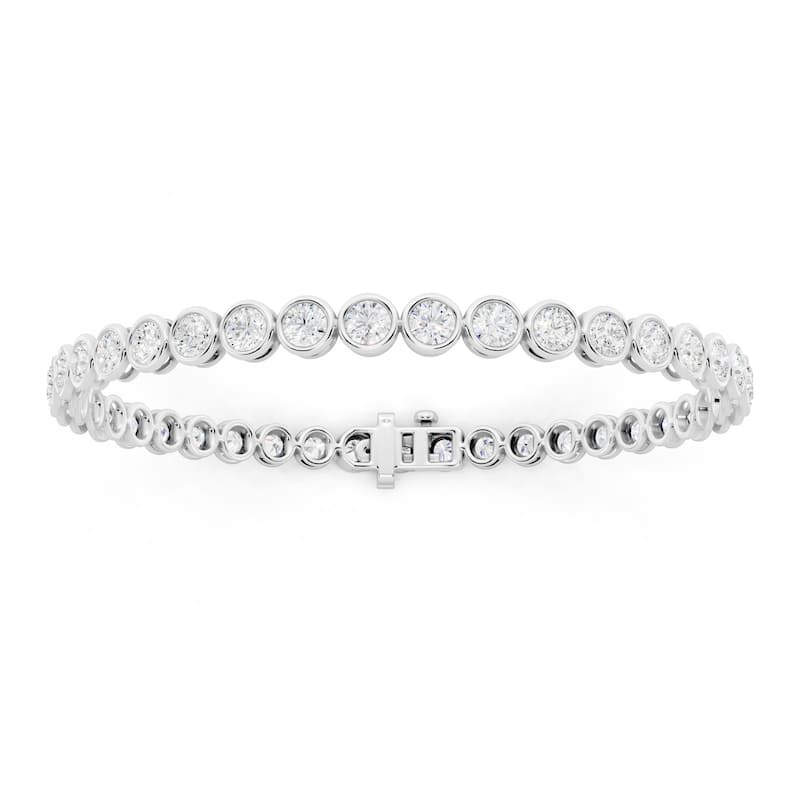 Auriya 14K Gold Round Lab Grown Diamond Bezel Tennis Bracelet 5 1/4 ct. tw. (E-F VS) - White