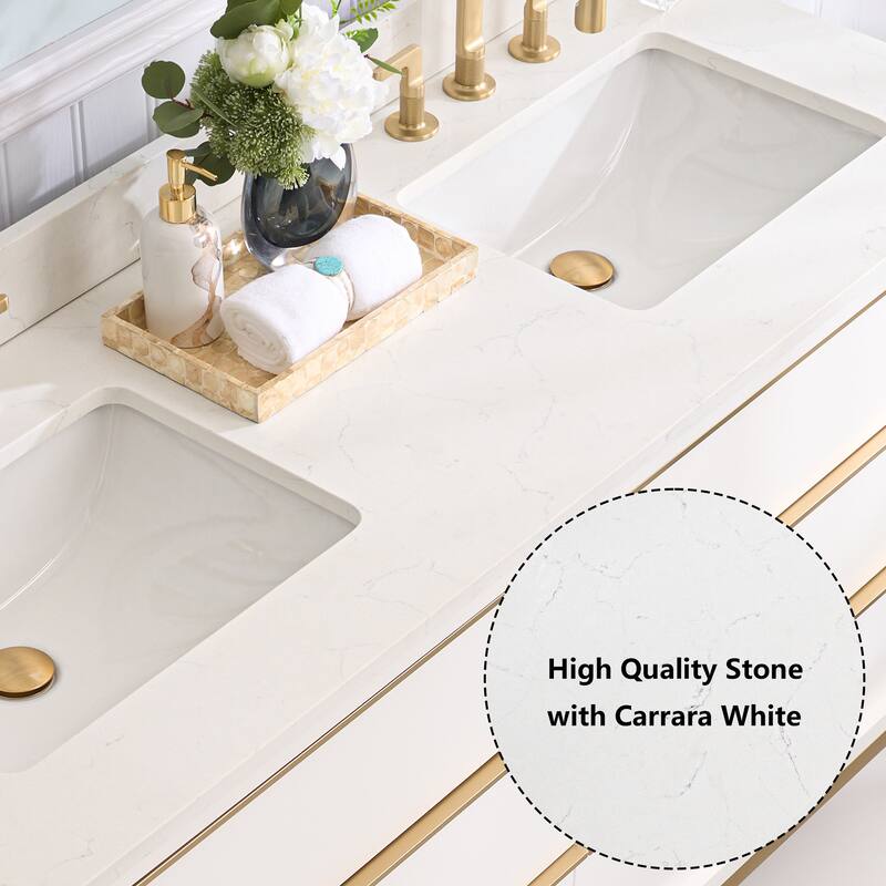 36"/48"/60" W Width Solid Wood Bathroom Vanity with Stain-resistant Carrera White Quartz Top and Sink