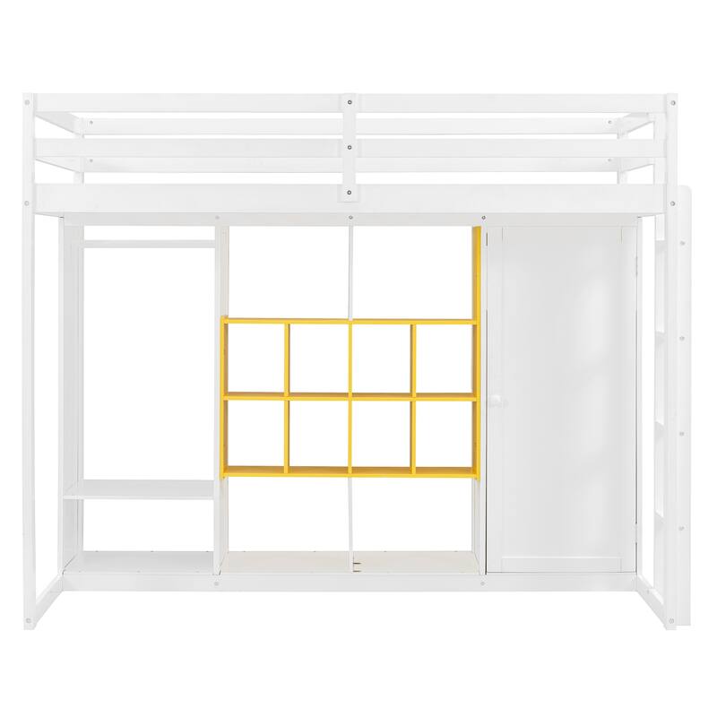 Modern Wood Loft Bed with Integrated Wardrobe, Shelves, and Cabinet by Harper&Bright Designs