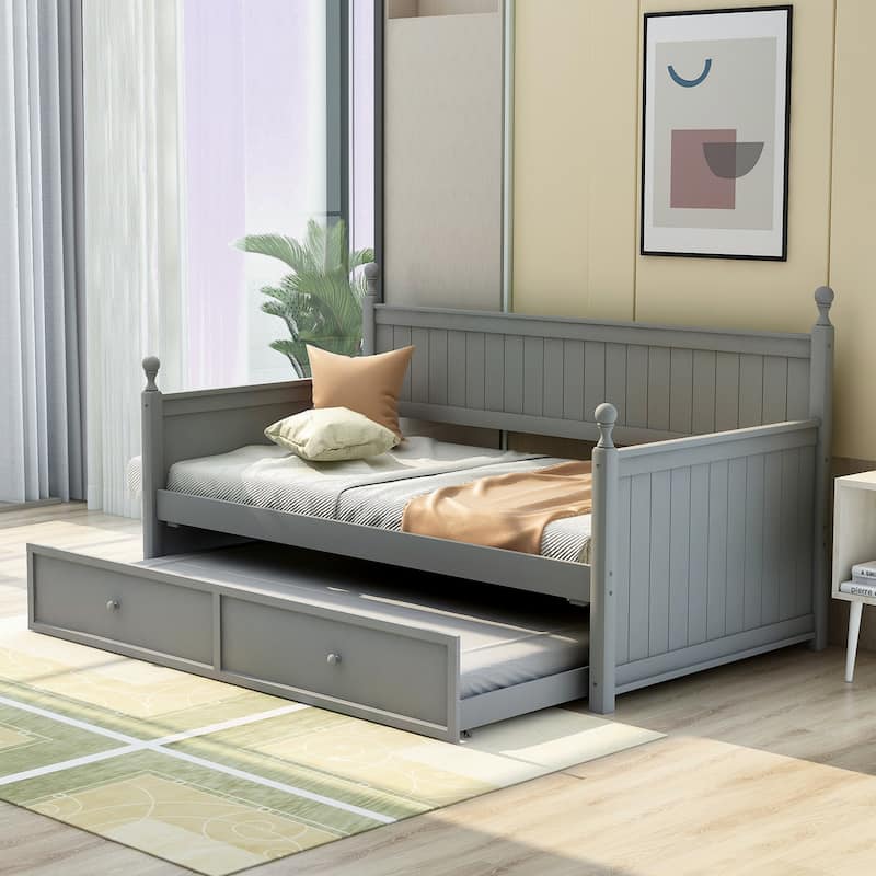 Modern Twin Size Wood Daybed with Twin Size Trundle