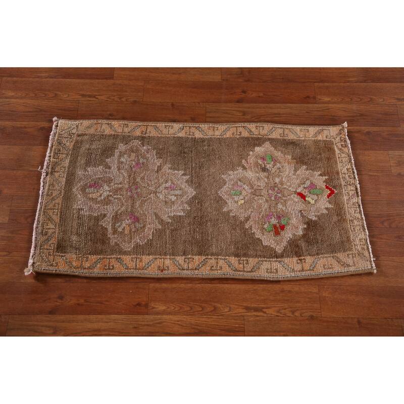 Hand Knotted Oriental 100% Wool Carpet Transitional Tribal Brown Anatolian Area Rug - 3' 0'' X 1' 7''