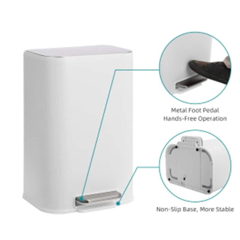 5.3 Gal/20L Grade Stainless Steel Trash Can with Lid Silent-Close Lid Step Bin for Home Office