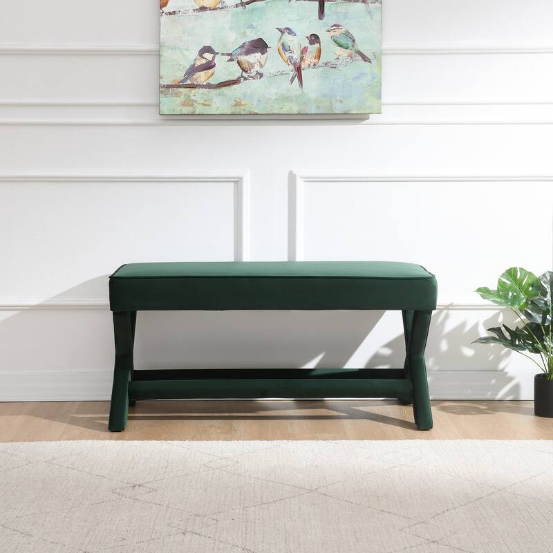 Comfort Double Bench Upholstered in Velvet Fabric,Stool with Stylish X-Crossed Legs,Comfort Cushion with Piping