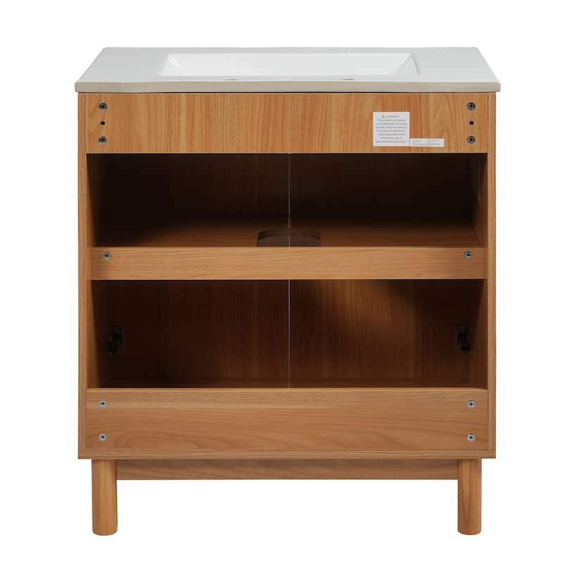 GDFStudio - Eleanor Traditional Wood Grain Bathroom Vanity with U-Shaped Adjustable Shelf, Ceramic Sink & Soft-Close Doors