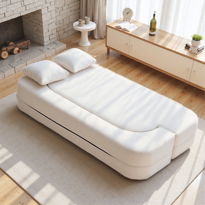 79" boneless loveseat Convertible Folding Sofa Bed, Twin Sleeper Sofa with Pillow, Modern Chenille Couch for Living Room