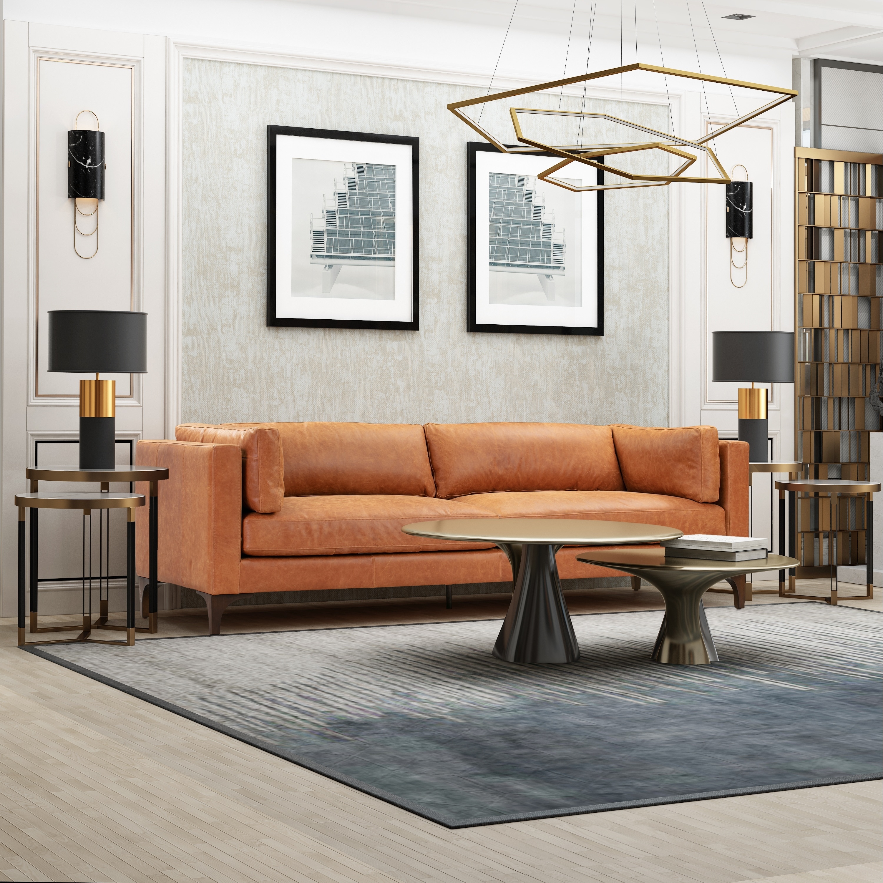 Poly and Bark Argan Sofa in Cognac Tan Genuine Italian Leather