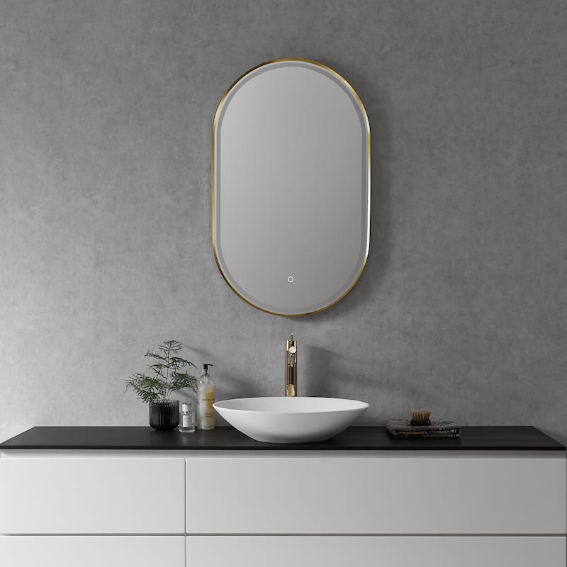 Altair Oleggio Oval Framed in Matte Black Vanity LED Lighted Wall Mirror - 36 in.