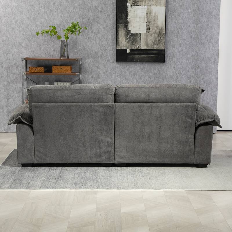 Luxurious 84" Chenille Fabric Recliner Sofa with Memory Foam and 2 Throw Pillows for Small Spaces