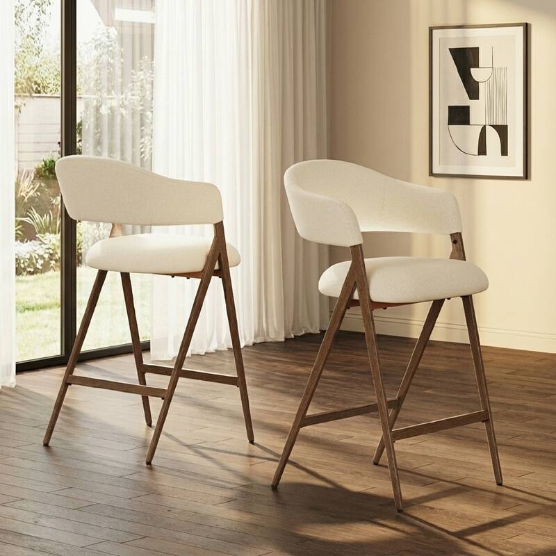 Ergonomic Counter Height Bar Stools with Curved Backrest & Breathable Fabric