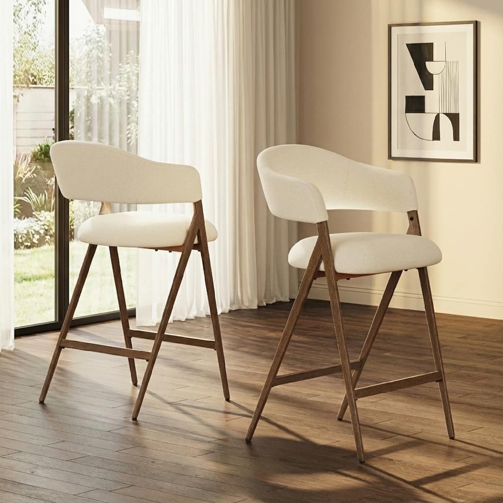 Ergonomic Counter Height Bar Stools with Curved Backrest & Breathable Fabric